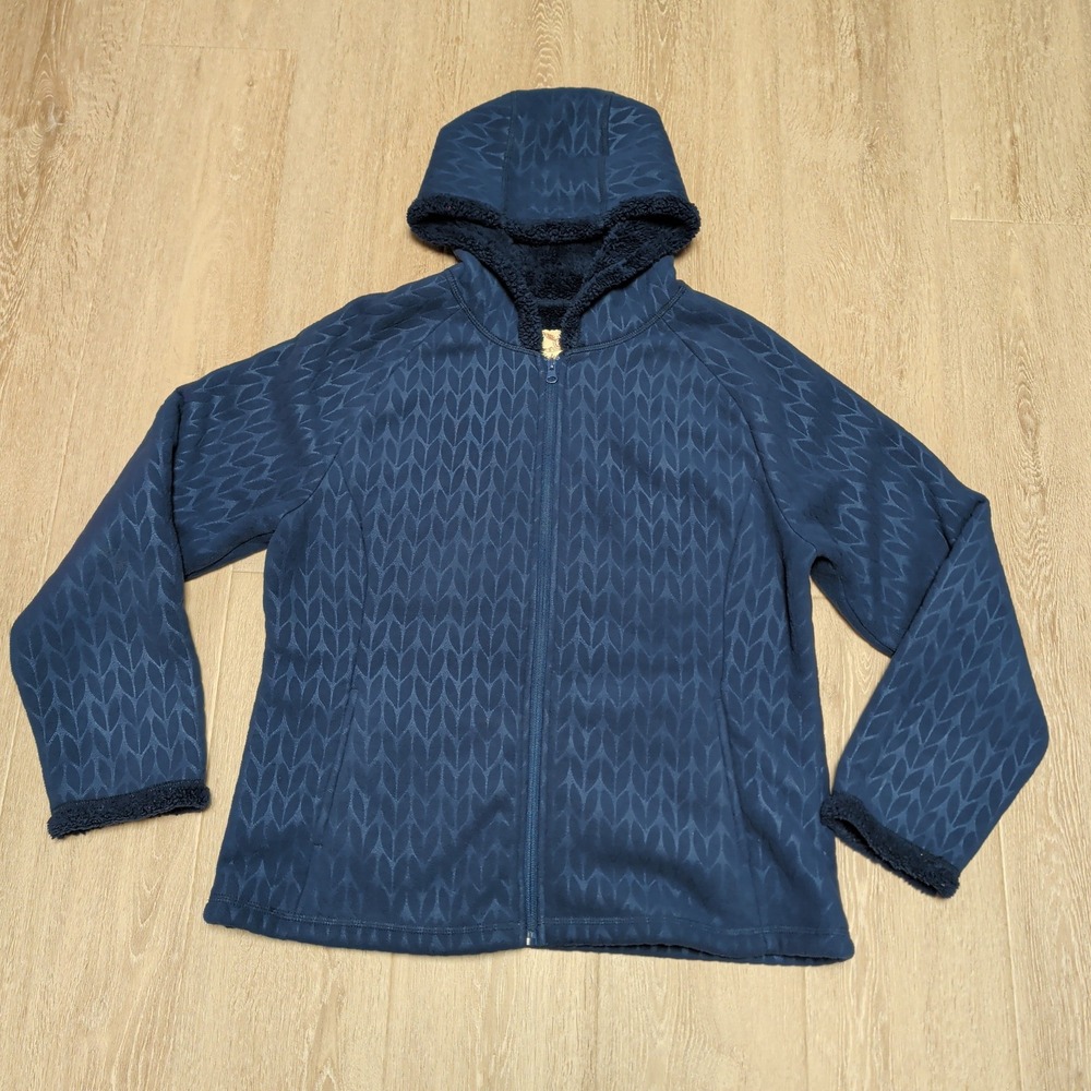 Faded Glory Fleece Zip Up Hoodie Women L Blue Excellent Sherpa Lined Embossed